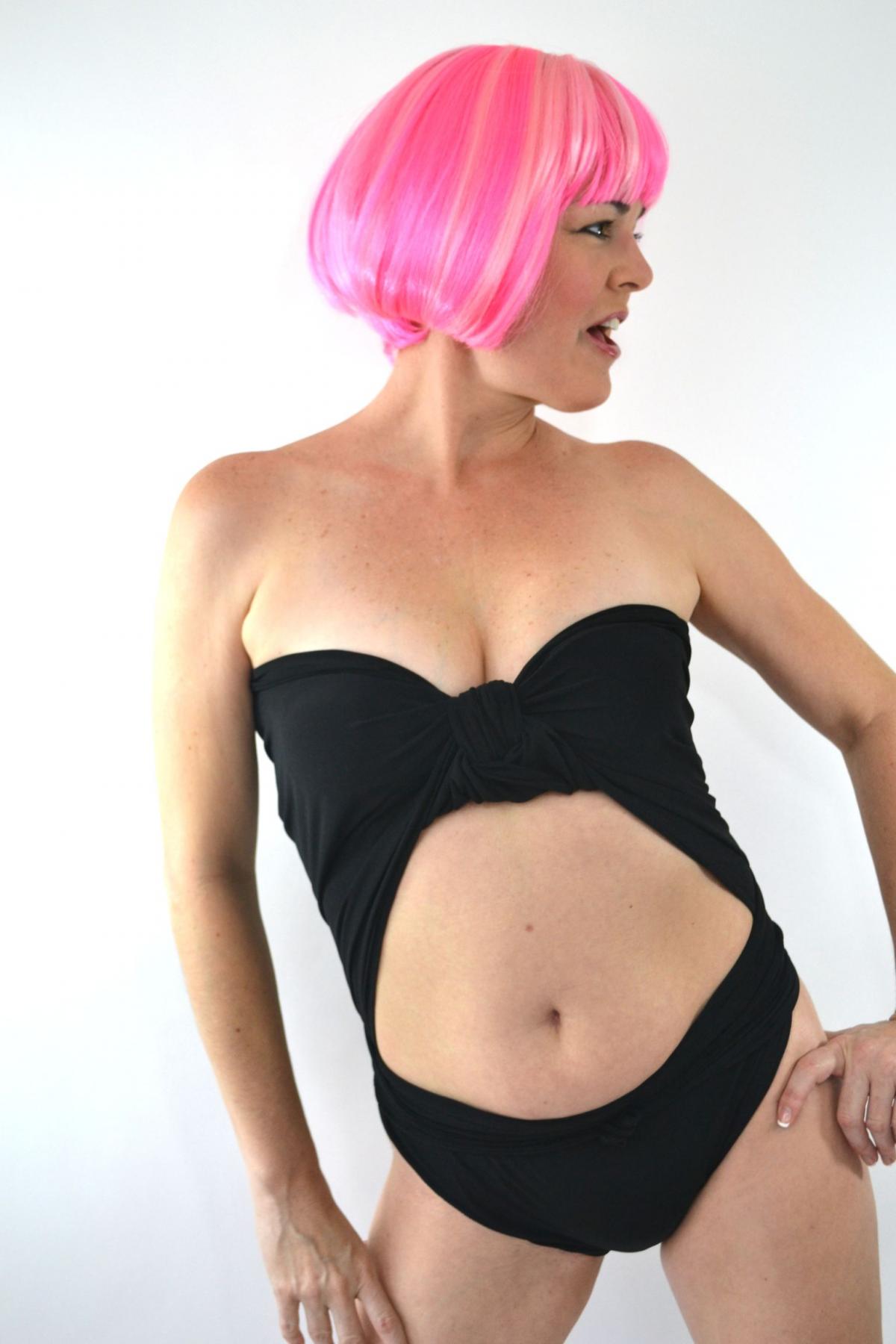 Bathing Suit Small Wrap-around Swimsuit Classic Black Petite