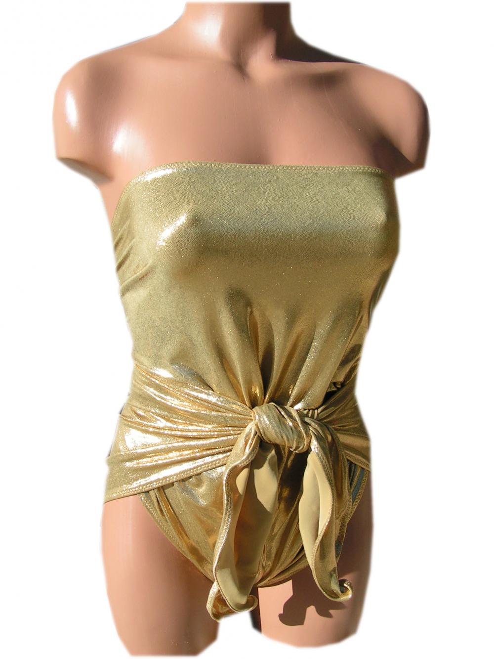 Bathing Suit Small Wrap-around Swimsuit Liquid Gold Petite