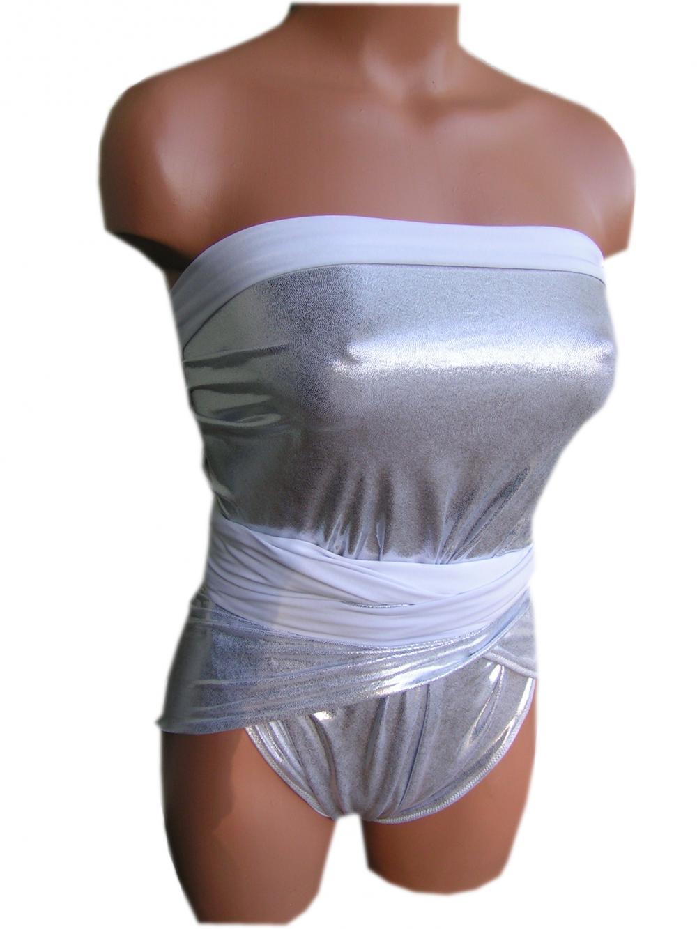 Bathing Suit Medium Wrap-around Swimsuit Liquid Silver