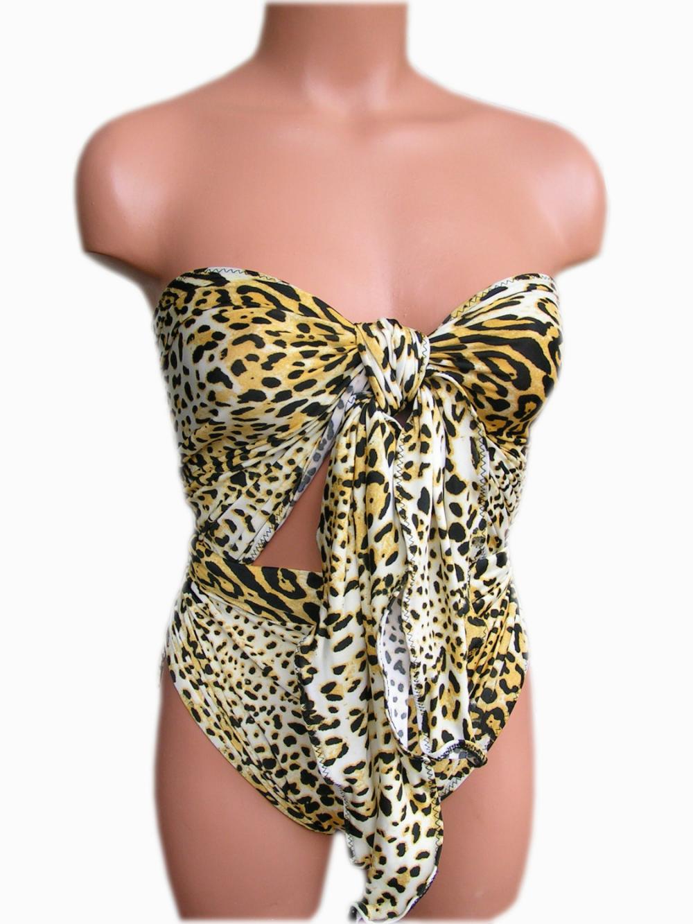 Bathing Suit Medium Wrap-around Swimsuit Yellow Leopard Small Print