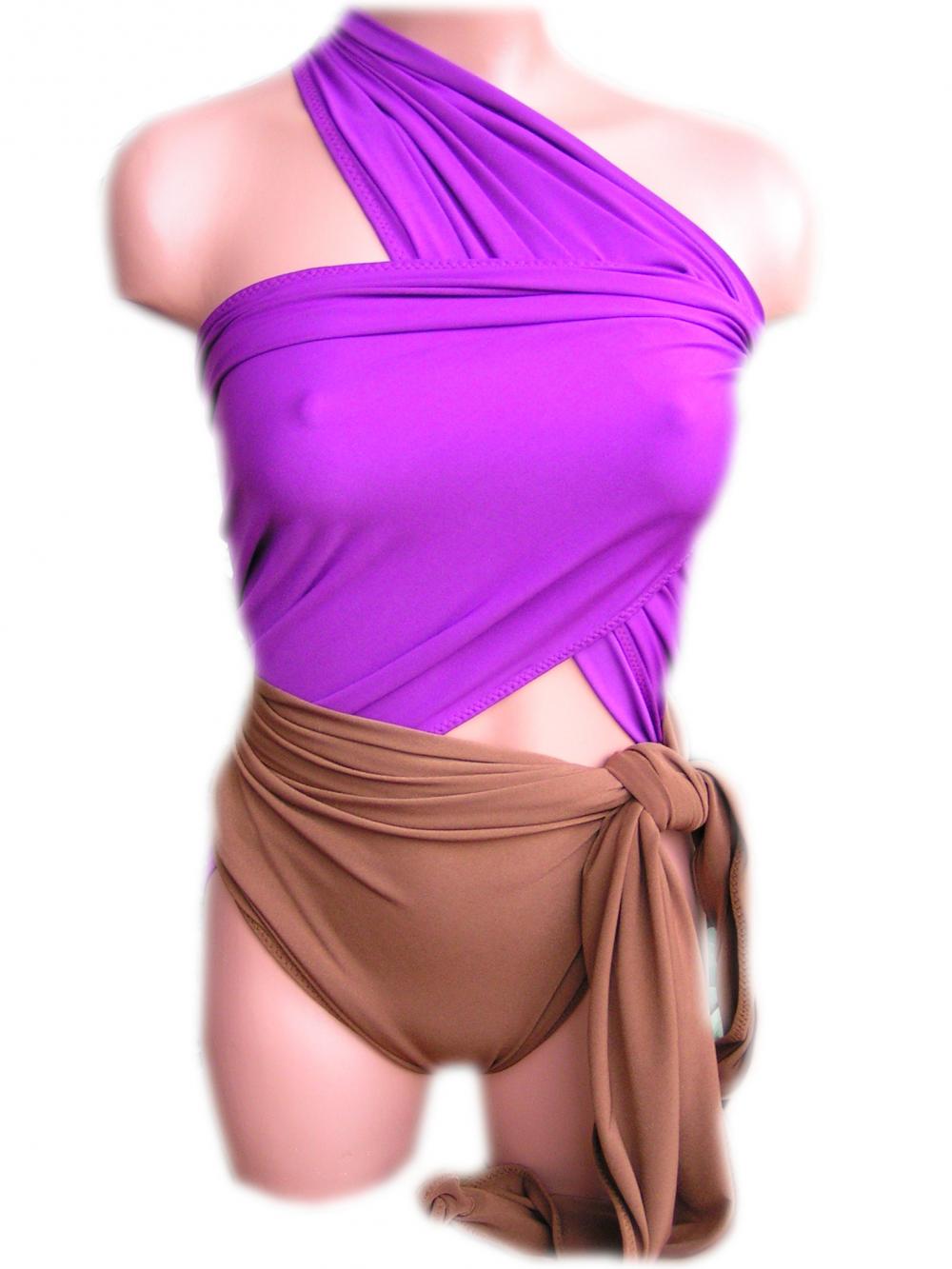 Bathing Suit Medium Wrap Around Swimsuit Light Purple and Copper
