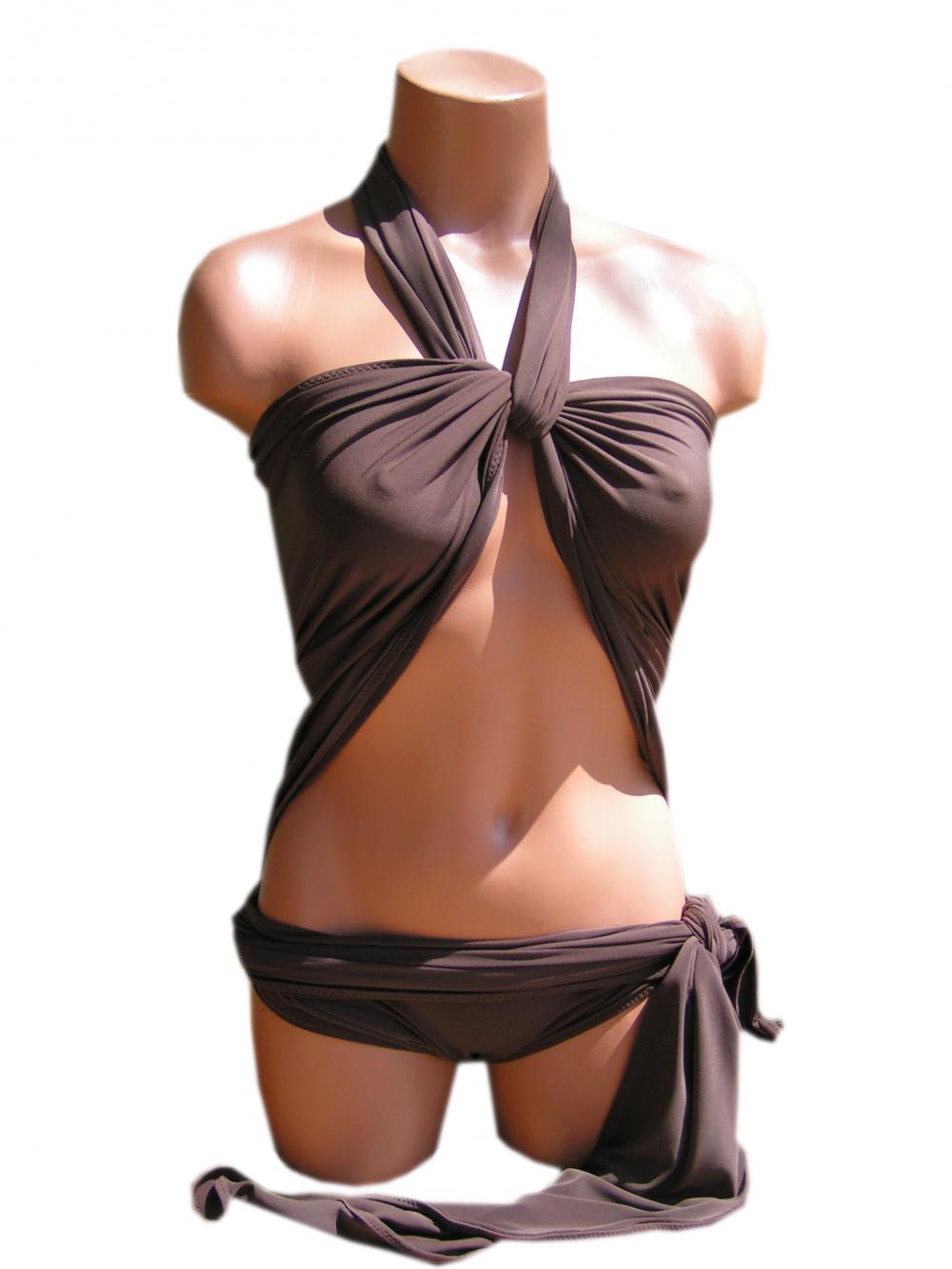 Bathing Suit Medium Wrap Around Swimsuit Solid Chocolate Brown on Luulla