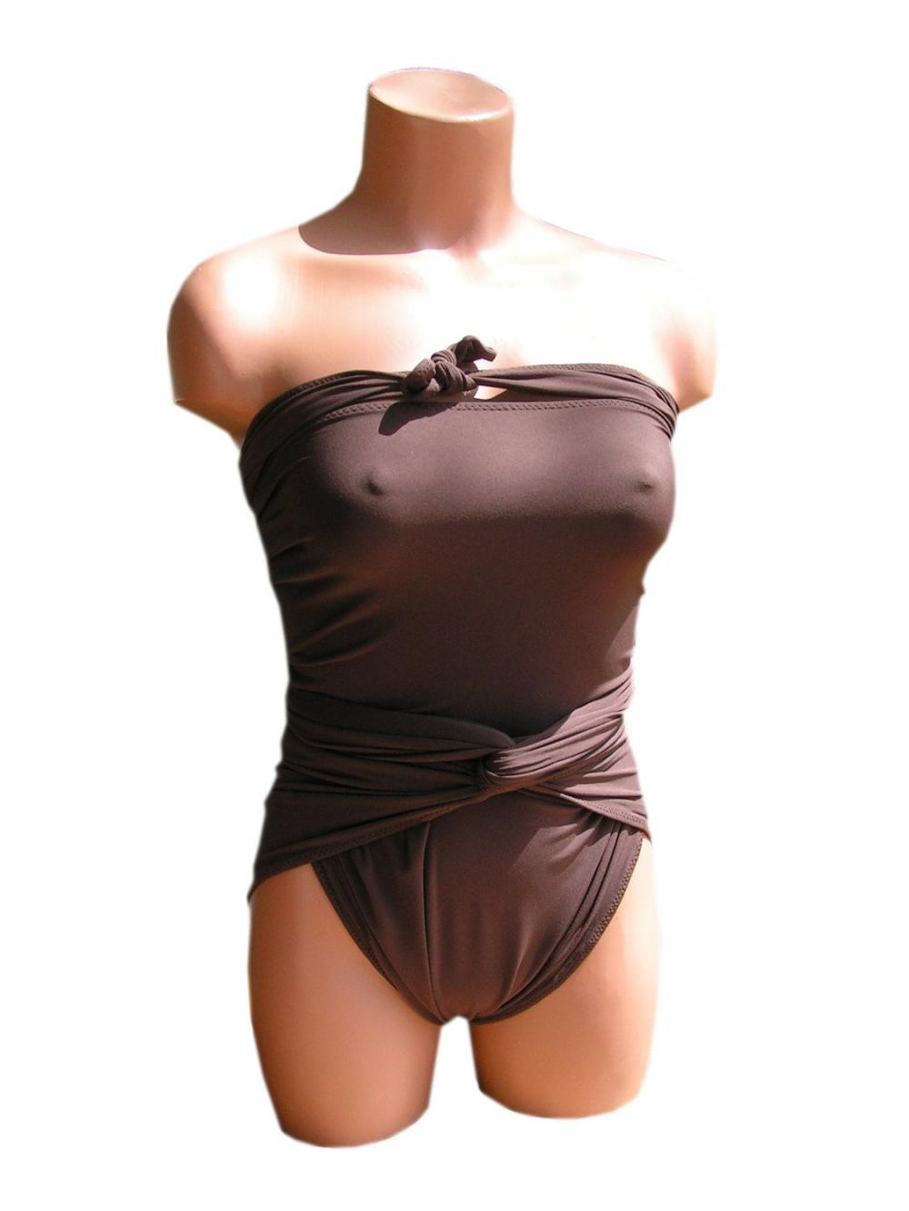 Large Bathing Suit Wraparound Swimsuit Solid Chocolate Brown Plus Size