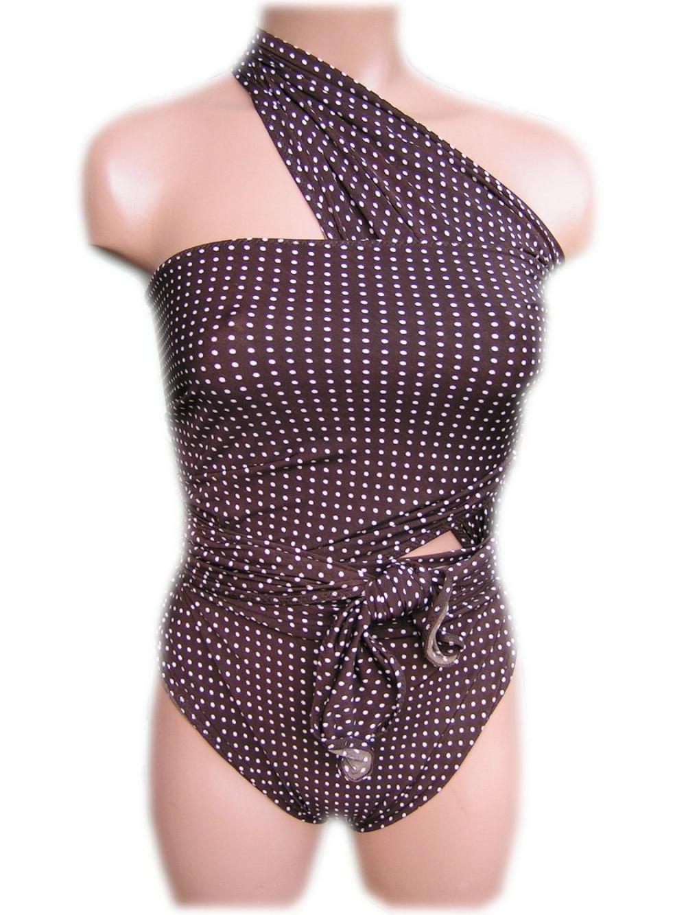 Large Bathing Suit Wrap Around Swimsuit Chocolate Brown And Pink Polka Dots Plus Size On Luulla