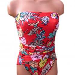 Bathing Suit Medium Wrap-around Swimsuit Red Oriental