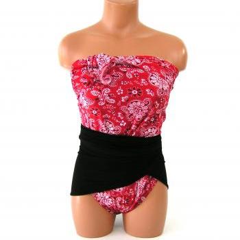 Large Bathing Suit Wrap Around Swimsuit Bandana and Black Plus Size